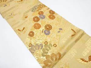 幾何学に笠松・菊・蝶模様織り出し 袋帯